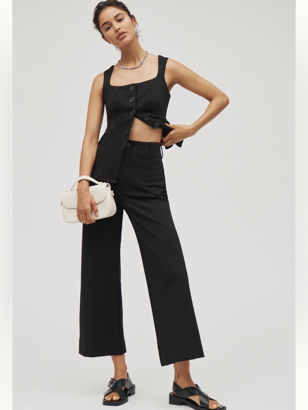 Maeve The Colette Black Wide-Leg High-Rise Cropped Pants!